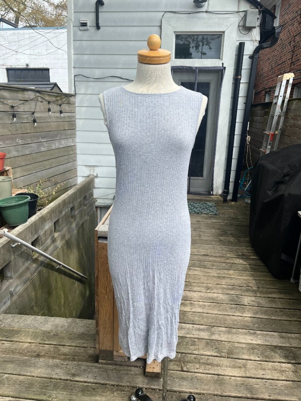 Sleeveless Grey Ribbed Midi Dress - Marks and Spencer